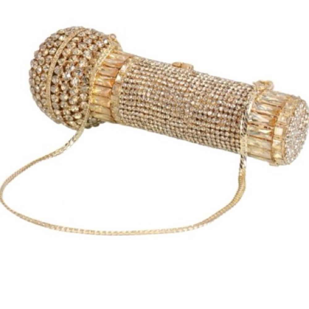NWT Sparkling Bling Swarovski Crystal Microphone Bag Purse + Free Gift - Picture 3 of 12